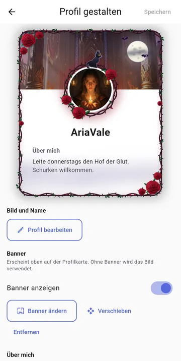 Ein Profil wird gestaltet: Bild, Banner und das Aussehen der Karte