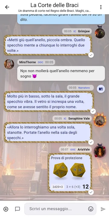 Due d20 dorati atterrano nella chat, con il totale visibile a tutti