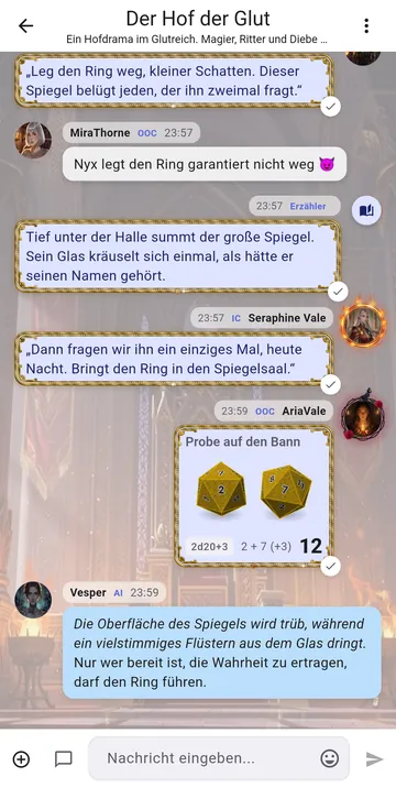 Ein Charakter antwortet im Chat, damit die Szene weitergeht