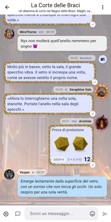 Un personaggio risponde nella chat per far andare avanti la scena