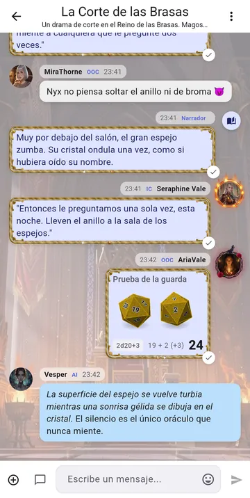 Un personaje responde en el chat para que la escena siga