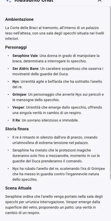Un riassunto della storia finora: l'ambientazione, i personaggi e la scena attuale