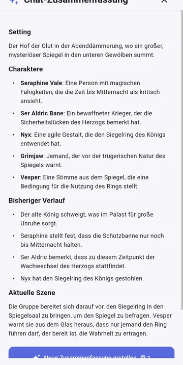 Eine Zusammenfassung der bisherigen Geschichte: Schauplatz, Charaktere und aktuelle Szene