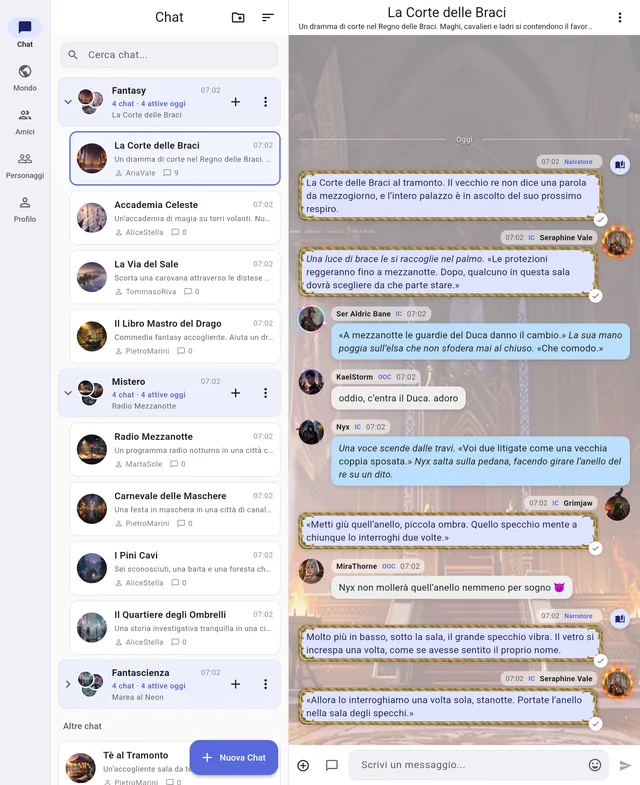 RP Nowz su tablet: le cartelle delle chat a sinistra e La Corte delle Braci aperta a destra